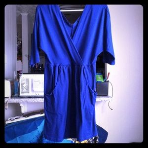 Blue quarter sleeve dress w/ pockets